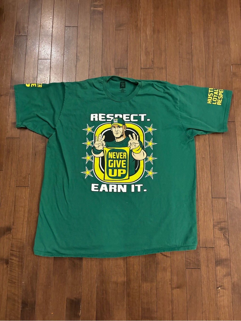WWE John Cena Green T Shirt 2XL U Can’t See Me Hustle Loyalty Respect Wrestling